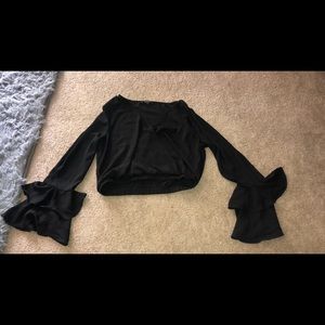 Black Ruffle Sleeve Crop Top